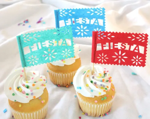 Vista 4 de Del Mex Juego de 18 mini banderitos de papel mexicano multicolor para decoración de cupcakes (felicitaciones)
