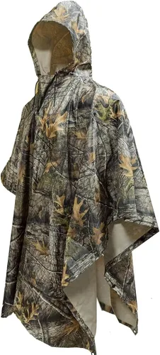 Vista 8 de LOOGU Poncho de lluvia impermeable con capucha, abrigo de lluvia multiusos de camuflaje para caza, camping, senderismo