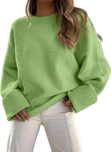 Vista 81 de LOGENE Suéter de gran tamaño para mujer, cuello redondo, manga larga, suave, mullido, suéter de punto 2025 para otoño e invierno