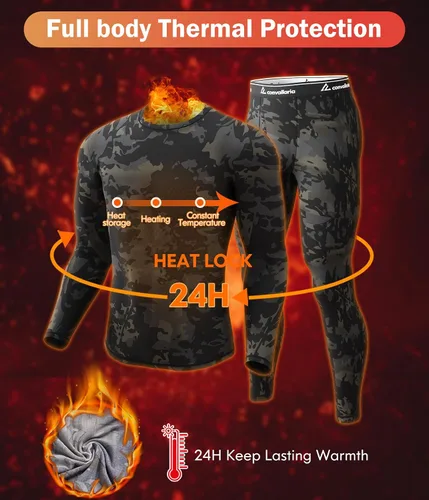 Vista 5 de Ropa interior térmica para hombre, conjuntos largos de ropa interior para A#2 Negro/Camo Negro