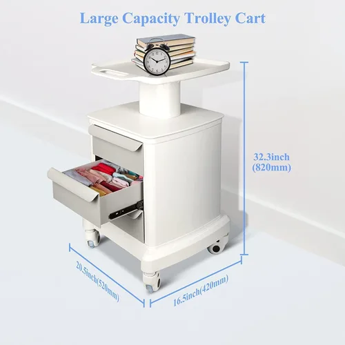Vista 6 de Carrito de ultrasonido móvil para escáner de imágenes, carrito médico con 3 cajones y 4 ruedas silenciosas universales, almacenamiento de belleza