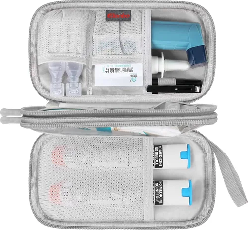 Vista 8 de Elonbo Bolsa de kit, estuche de transporte EpiPen, kit de medicina de viaje para 2 bolígrafos Epi o Auvi Q, inhalador de asma, aerosol nasal