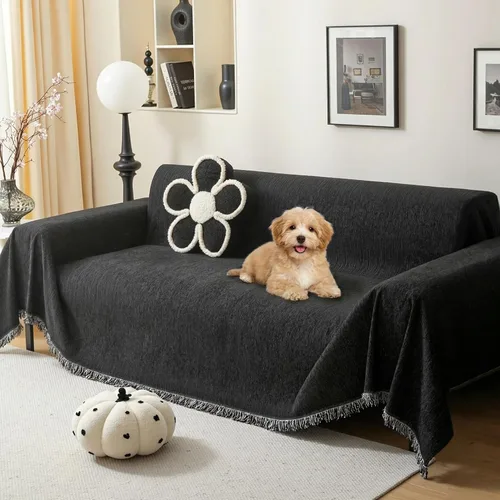 Vista 30 de MEETSKY Funda Negra de Silla de Tamaño Grande, Funda de Chenilla para Sillón/Sofá de 1 Cojín para Perro, Fundas de Sofá Protector de Muebles