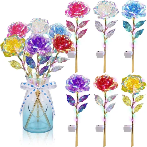 Vista 10 de Lyrow - 6 flores artificiales de cristal de galaxia LED, color negro