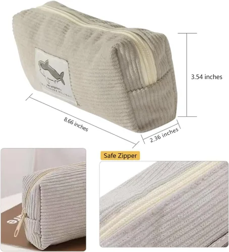 Vista 2 de Estuche pequeño para lápices con gran capacidad, estuche con diseño de tiburón, bolsa con cremallera gris para oficina, organizador de papelería
