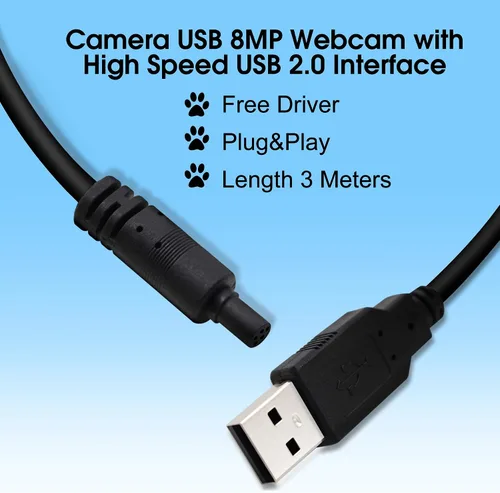 Vista 3 de Cámara USB 8MP 2448P Cámara web con lente de zoom Video Conferencia Transmisión Industria Cámara UVC Plug Play PC Webcam para Windows Linux MAC