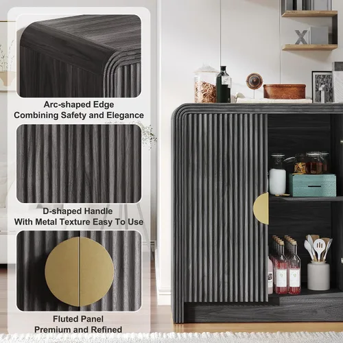 Vista 5 de Decofy 55" Buffet Sideboard Cabinet, Modern Mid Century Console Cabinet with Adjustable Shelves & Wavy Grain Doors for Kitchen Cabinets, Living