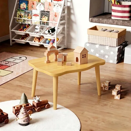 Vista 4 de Funecy Mesa de Café con Galletas Mesa Baja con 4 Patas Sólidas de Madera, Mesa de Piso para Sentarse en el Piso, Almacenamiento y Muebles para Sala