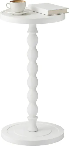 Vista 18 de Mesa auxiliar redonda pequeña, mesa de madera de acacia para espacios pequeños, mesas decorativas modernas, mesas auxiliares de café con pedestal
