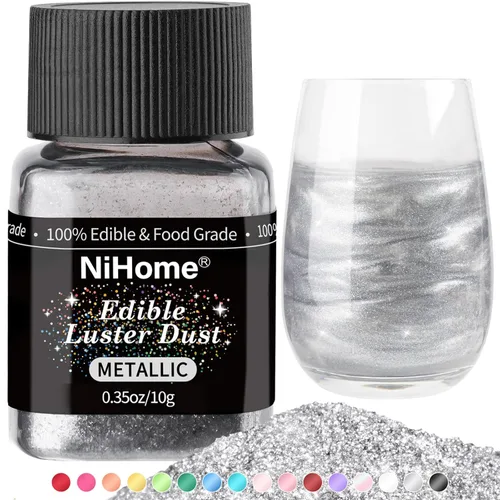 Vista 11 de NiHome Polvo brillante comestible de grado alimenticio con purpurina para decoración de alimentos, polvo metálico para bebidas, vino, bebidas, Blanco