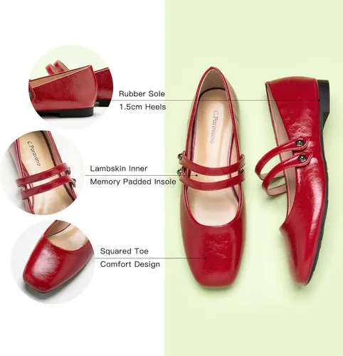 Vista 4 de C.Paravano - Zapatos de cuero tipo Mary Jane para mujer, planos, de punta cuadrada