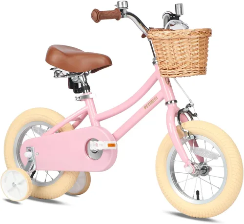 Vista 14 de Petimini Vintage Kids Bike for Girls, 12–20 Inch Classic Bicycle with Wicker Basket & Bell, High Tensile Steel Frame, Training Wheels (12–18”), 85%