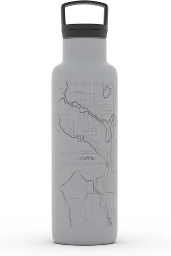Vista 100 de Well Told Botella de agua aislada con mapa de Washington DC grabado, botella de acero inoxidable grabada (21 onzas, blanco) botella aislada de mapa