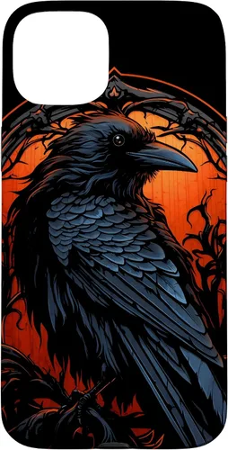 Vista 9 de Funda estética oscura para iPhone 17, diseño de cuervo gótico, diseño de pájaro de cuervo y pájaro oculto