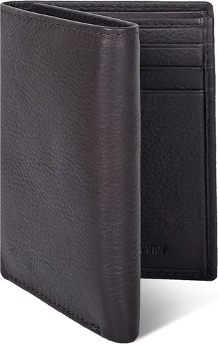 Vista 7 de ESTALON Billeteras delgadas RFID para hombre - Cartera de cuero genuino con bolsillo frontal triple, Marrón medio , Billetera triple