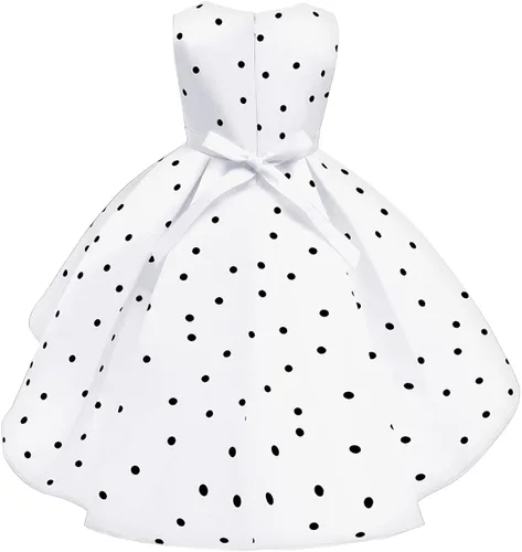 Vista 4 de IMEKIS Kids Girls Dalmatian Costume White Dress with Headband Tail Halloween Cosplay Toddler Baby Birthday Outfit Photo Shoot