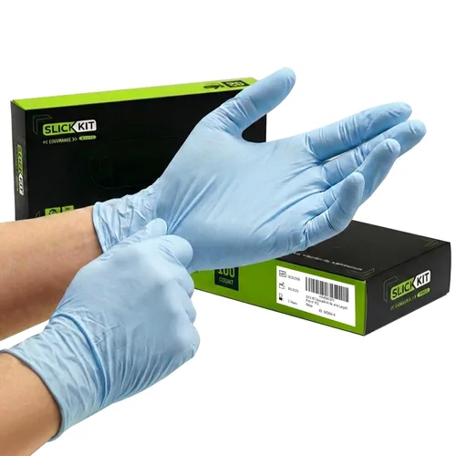 Vista 9 de Guantes desechables de nitrilo para piel sensible, sin polvo, sin látex, hipoalergénicos, infundidos, calmantes e hidratantes, texturizados, 3.5