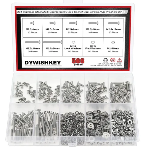 Vista 17 de DYWISHKEY - Juego de 566 piezas M2x 4/6/8/10/12/16/20mm tornillos de cabeza de botón, kit de tuercas y arandelas, tornillos M2, acero inoxidable 304