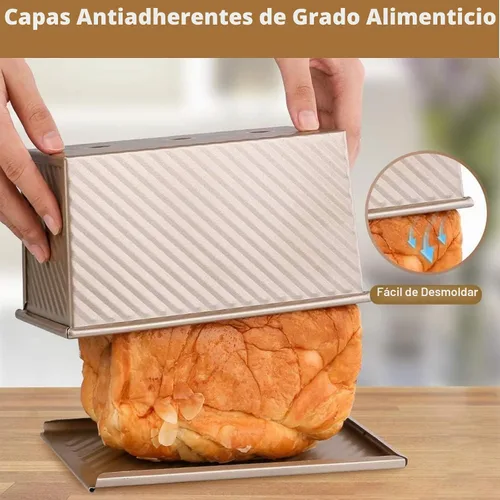 Vista 3 de Amagabeli Pullman - Molde para pan con tapa antiadherente para hornear de 9 x 4 pulgadas, acero al carbono, corrugado, 1 libra, molde para cocinar