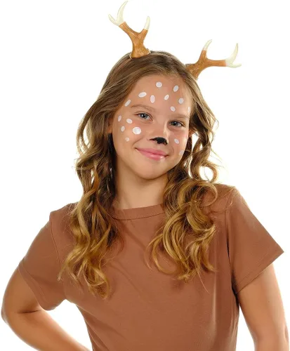 Vista 5 de Funcredible Diadema de cuernos de Navidad con tatuaje Diadema de cuernos de ciervo para mujer Diadema de reno para adultos Accesorios de disfraz