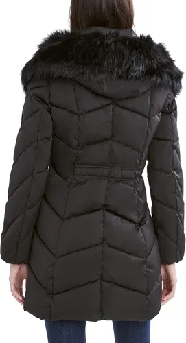 Vista 5 de TAHARI Women's Puffer Jacket with Fur Trim and Chevron