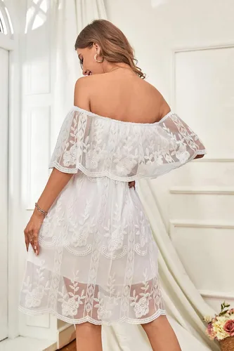 Vista 3 de HOYISHION Womens V-Neck Floral Embroidered Lace Mini Dress Bridesmaid Wedding Guest Cocktail Party Short Dresses
