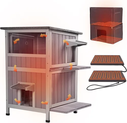 Vista 17 de GUTINNEEN Casa Grande para Gatos al Aire Libre Resistente a la Intemperie con Puertas de Escape, Madera Maciza Aislada Más Gruesa, Porche Grande
