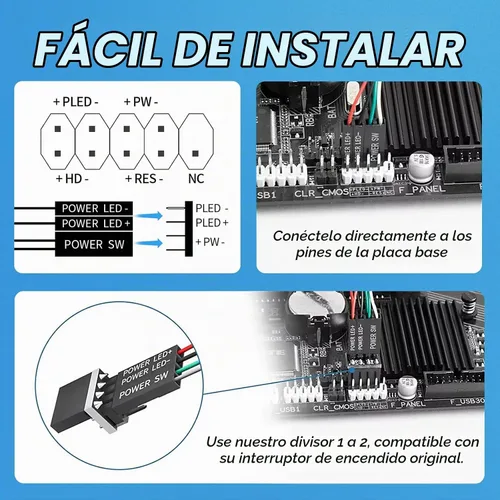 Vista 3 de Botón de encendido para PC, interruptor de computadora de escritorio remoto, interruptor de encendido/apagado, indicador LED, botón de encendido