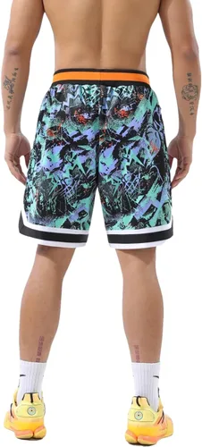 Vista 4 de Pantalones cortos de baloncesto para hombre, grandes y altos, con bolsillos con cremallera, cordones y cordones para entrenamiento atlético