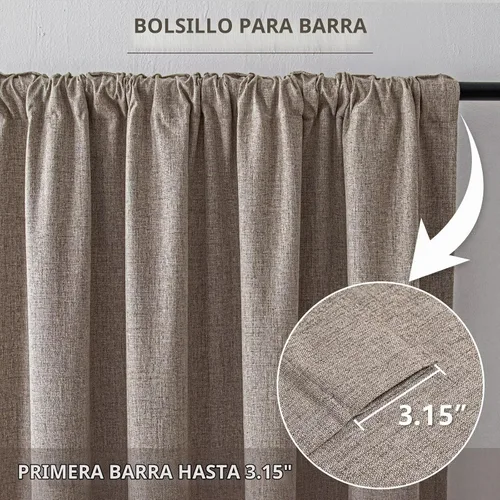 Vista 3 de Cortinas 100% opacas de lino sintético, 96 pulgadas de largo, 2 paneles para dormitorio o sala de estar, térmicas y atenuantes, con lengüetas