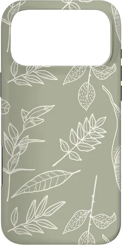 Vista 22 de Carcasa para iPhone 16, diseño de hojas y flores, color verde salvia