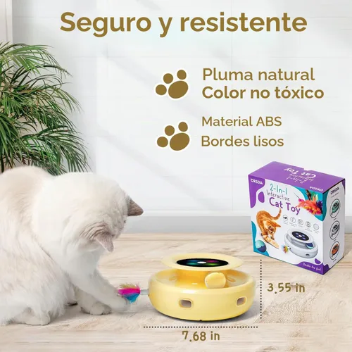 Vista 3 de ORSDA Juguetes interactivos 2 en 1 para gatos de interior, bolas de juguete automáticas para gatos, juguetes de plumas emboscadas con 6 plumas