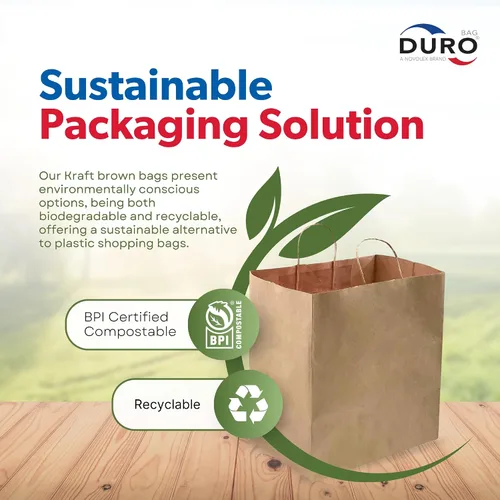 Vista 6 de DURO Bolsas de regalo de papel marrón de 10 x 6.75 x 12 pulgadas con asas, bolsas de compras de papel kraft reciclado con asas a granel