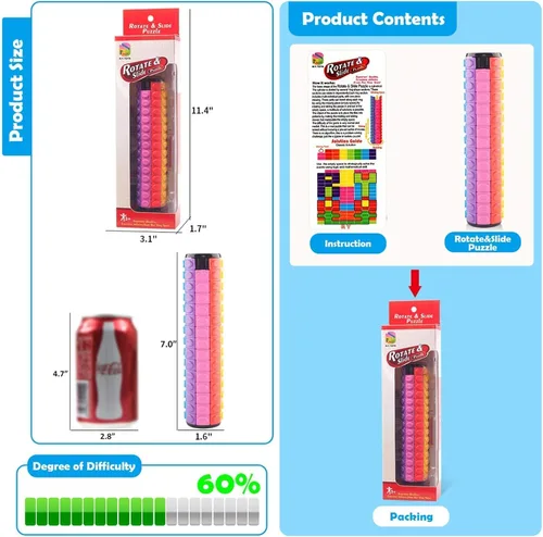 Vista 6 de R.Y.TOYS Juguete para ansiedad, rompecabezas de cubo mágico, rompecabezas de cerebro para adultos, juego de mano inquieto de lógica giratoria