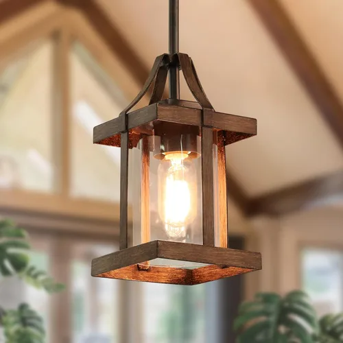 Vista 8 de LOG BARN Luces colgantes para isla de cocina, mini iluminación colgante de cocina de granja sobre la isla con pantalla de vidrio transparente