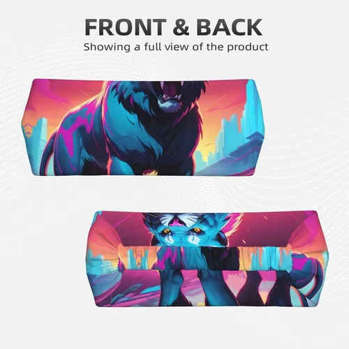 Vista 2 de Soft and Absorbent Headband for Red Basketball Workout - Ideal Hair Accessory for Yoga, Running, and More! Synthwave Sabertooth