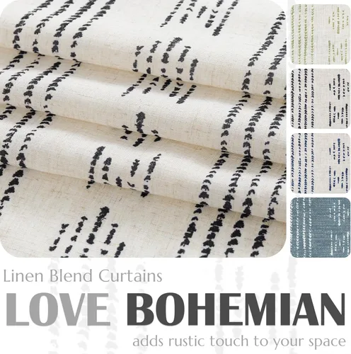 Vista 7 de jinchan Cortinas bohemias a rayas para sala de estar, cortinas de lino estilo granja de 63 pulgadas de largo, 2 paneles para dormitorio, mudcloth