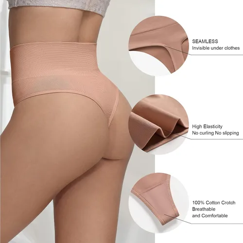 Vista 3 de SHARICCA Tangas de cintura alta para mujer, sin costuras, invisibles, paquete múltiple