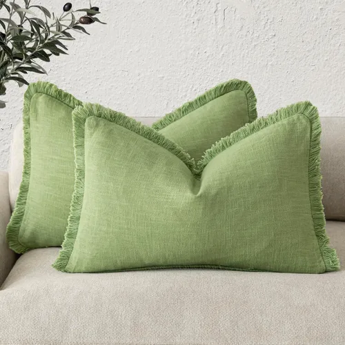 Vista 53 de Foindtower Fundas de almohada decorativas de lino con flecos de 16 x 16 Verde abundante