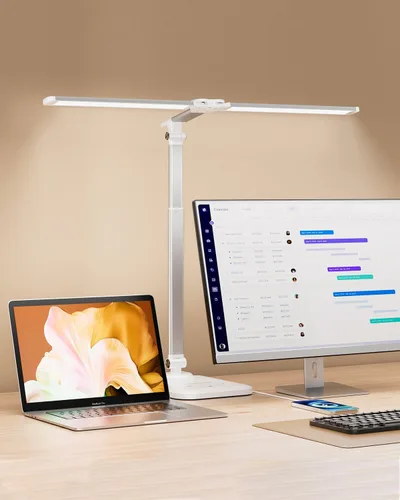 Vista 8 de CHARYJOD - Lámpara LED de escritorio para oficina en casa, luz de escritorio de arquitecto de altura ajustable con adaptador USB, lámpara de Negro