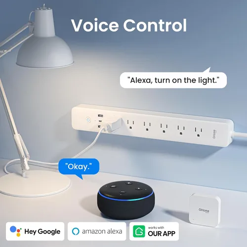 Vista 3 de GHome Smart Regleta de alimentación, protector de sobretensiones WiFi con 6 tomas controladas individualmente, 3 puertos USB, compatible con Alexa