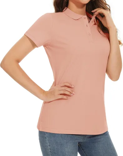 Vista 3 de MAGCOMSEN Women's Cotton Polo Shirts 3 Button Short Sleeve Cool Shirt Casual Work Collared Shirts