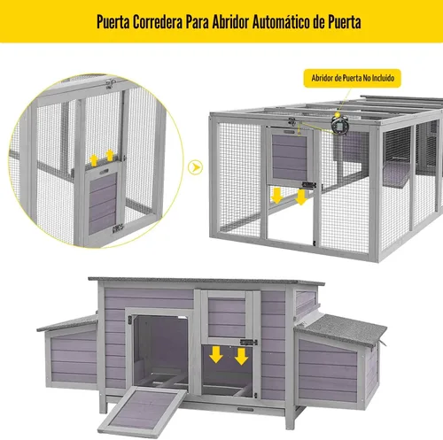 Vista 2 de Aivituvin Gallinero para 4-6 pollos/patos, gallinero de madera para exteriores, jaula grande para gallineros con dos cajas anidables (gris, AIR45)