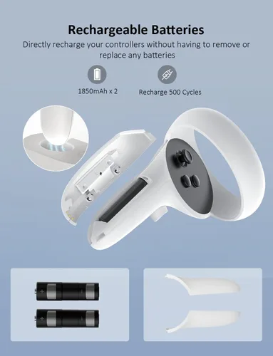 Vista 4 de NexiGo Base de carga mejorada con luz LED para Oculus Quest 2, compatible con correa Elite con batería, soporte de exhibición de auriculares