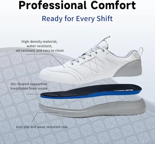 Vista 6 de Zapatos de trabajo antideslizantes para hombres, impermeables, resistentes al aceite, ligeros, duraderos, para cocina, restaurante, enfermería