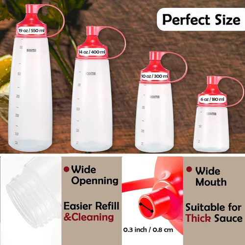 Vista 2 de Botellas exprimibles de condimentos para salsas, panqueques de plástico – boca ancha para cocina, ketchup mostaza, botella vacía para glaseado