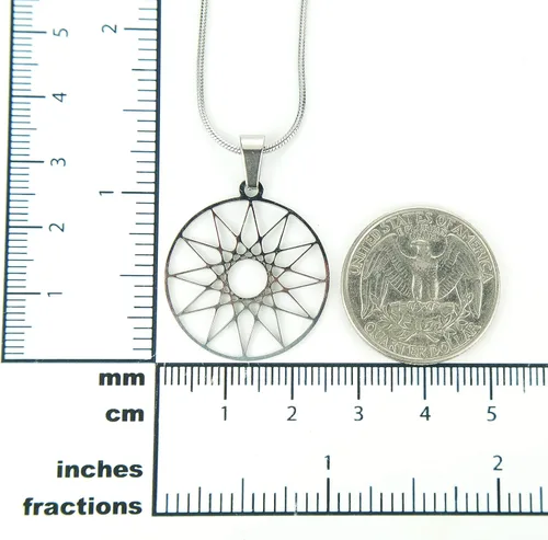 Vista 3 de Collar de dodecagrama, cadena de serpiente de 20 pulgadas con dije de estrella de 12 puntos, símbolo griego helénico de los doce mágicos, acero