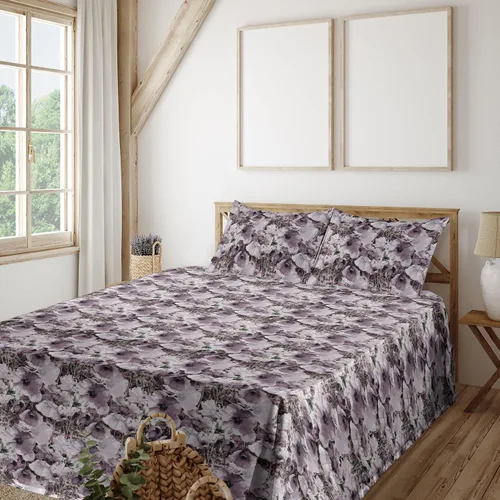 Vista 15 de Ambesonne Juego de sábanas vintage, diseño de curvas de inspiración victoriana, estampado de hojas y flores, sábana bajera y encimera con fundas