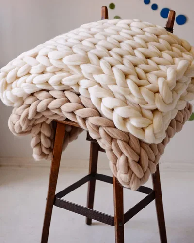 Vista 5 de Manta de punto grueso de 50 x 60 pulgadas, manta gigante tejida a mano con hilo 100% de lana merina, hecha a mano para cama, sofá, manta bohemia