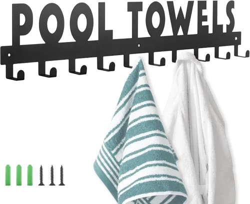 Vista 9 de IBosins Toallero de piscina con 8 ganchos, toallero montado en la pared para exteriores o baño, colgador de toallas para colgar albornoces, toallas